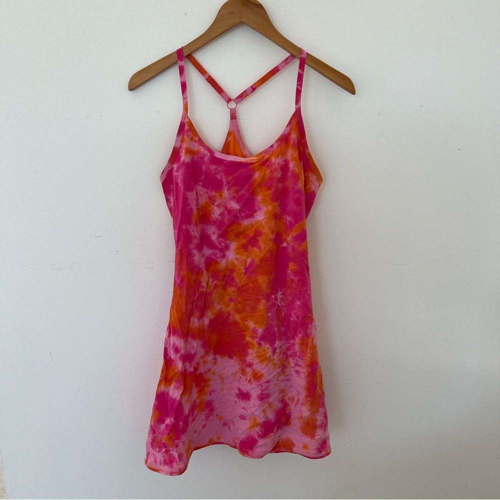 Outdoor Voices Exercise Dress Orange Pink Tie Dye Lined Medium